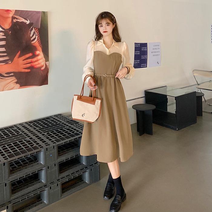 

Spice girl cross dress women s autumn and winter new design sense V-neck long sleeve slim strap short dress fashionable and sexy S