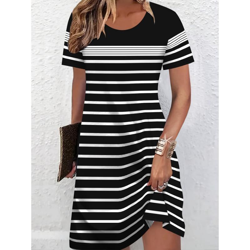 Модное Повседневное Элегантное Черно-Белое Платье для Отпуска S