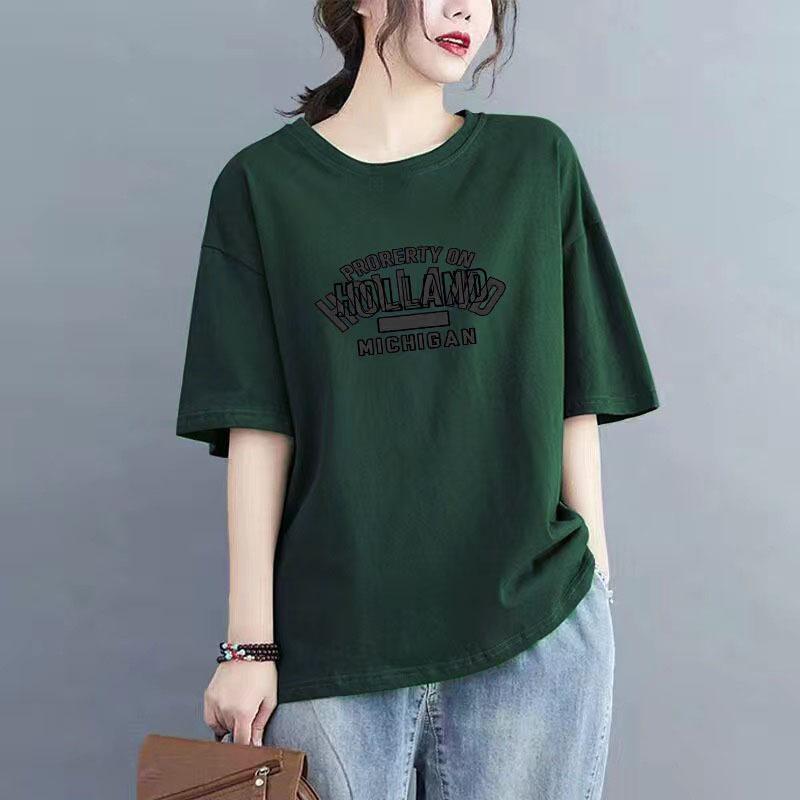 Women's Summer Round Neck Loose Short Sleeved T-shirt Printed Loose Commuting Top
