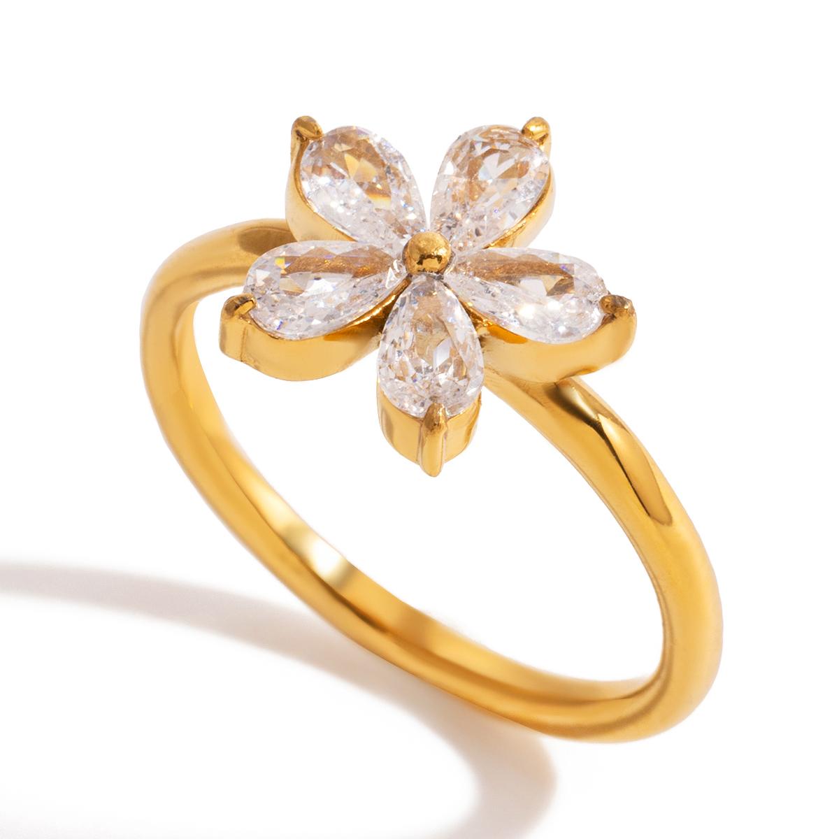 

Yori New Casting Five-petal Flower Shiny White Zircon Ring for Women Stainless Steel Rust Proof Finger Jewelry Gift 7 золотистый