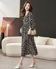 Floral Print Long Casual High Long Black Pockets Black and White Floral [Seira] Dress, Sleeve, Dress, Knee-Length, Waist, A-Line, Spring/Autumn,