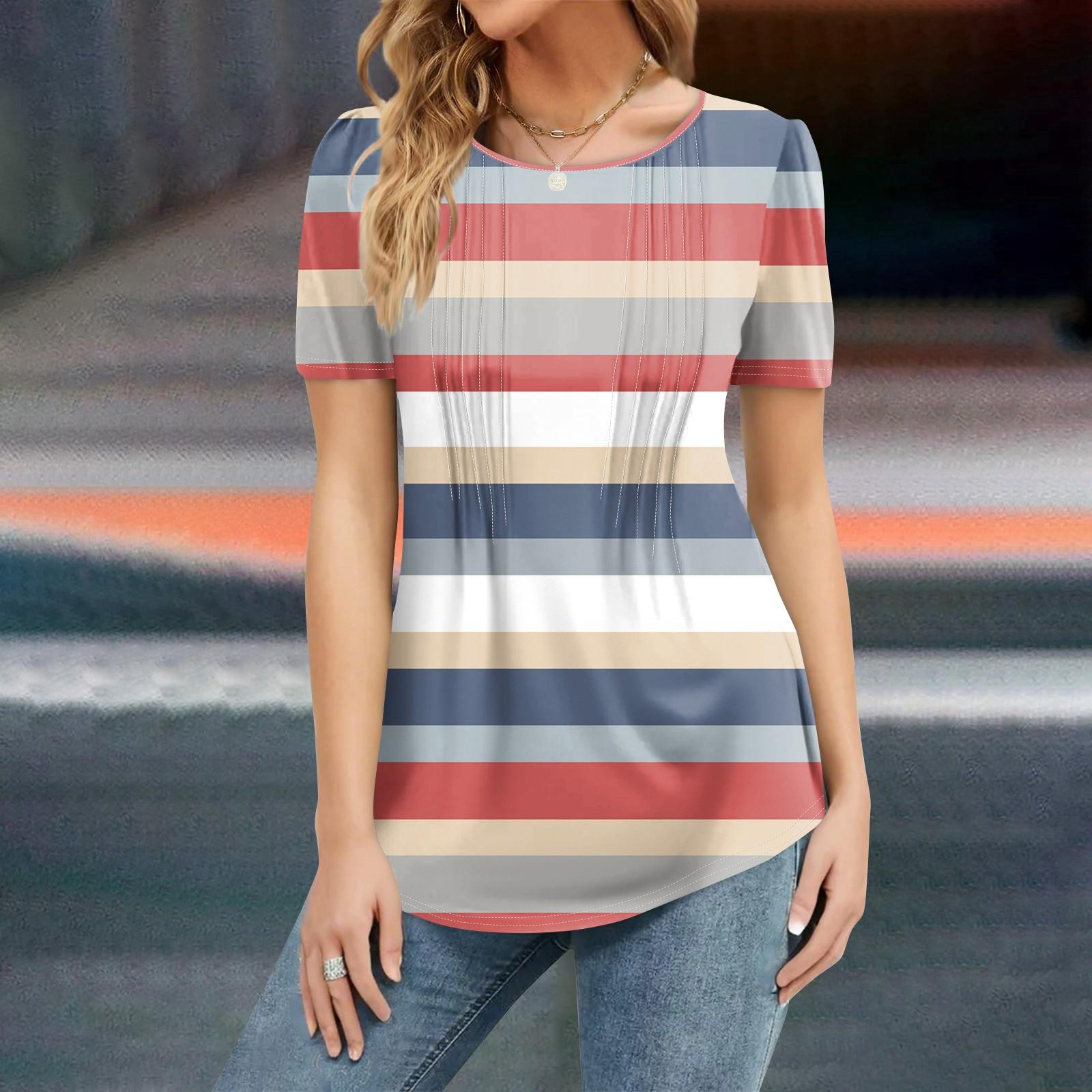 

Женская мода повседневная полосатая рубашка с коротким рукавом и принтом, свободный джемпер L киноварь