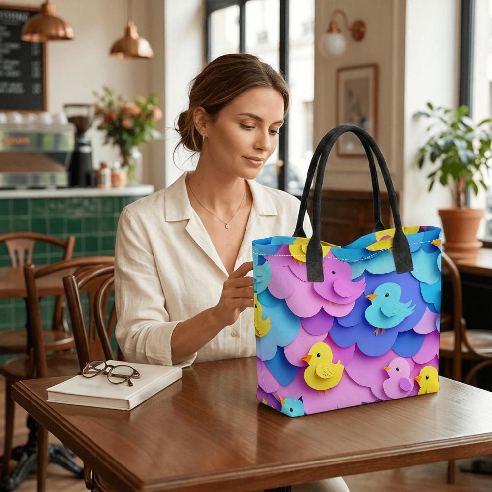 Cute Bird Pattern Tote Bag Casual Large Capacity Handbag for Daily Use