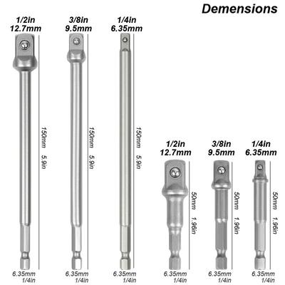 1/4 Hex Shank Convert Socket Adapter for Impact Drill To Wrench Driver Square Converter Bit Conversion Joint Extension Rod Set