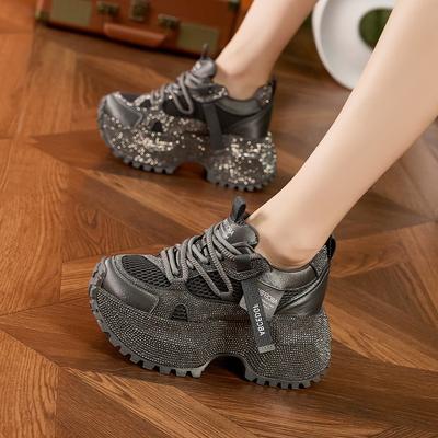 Plattform-Dad-Schuhe Damen Herbst und Winter 2025 Neu Voll-Diamant Mode Lässige Schuhe Rutschfest Vielseitig Einzelne Schuhe Innenhöhenerhöhung Damen