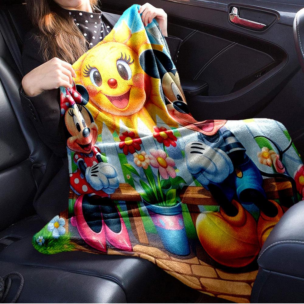 1pc Flannel Cartoon Mickey and Minnie Sun Pattern Bed Small Throw Blanket, Suitable for Sofa Blanket,