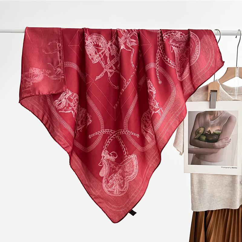 Autumn and Winter Velvet Purple Japanese Samurai 91 Large Square Scarf Women's Fashion Vacation Beach Silk Headscarf Shawl Thermal Scarf