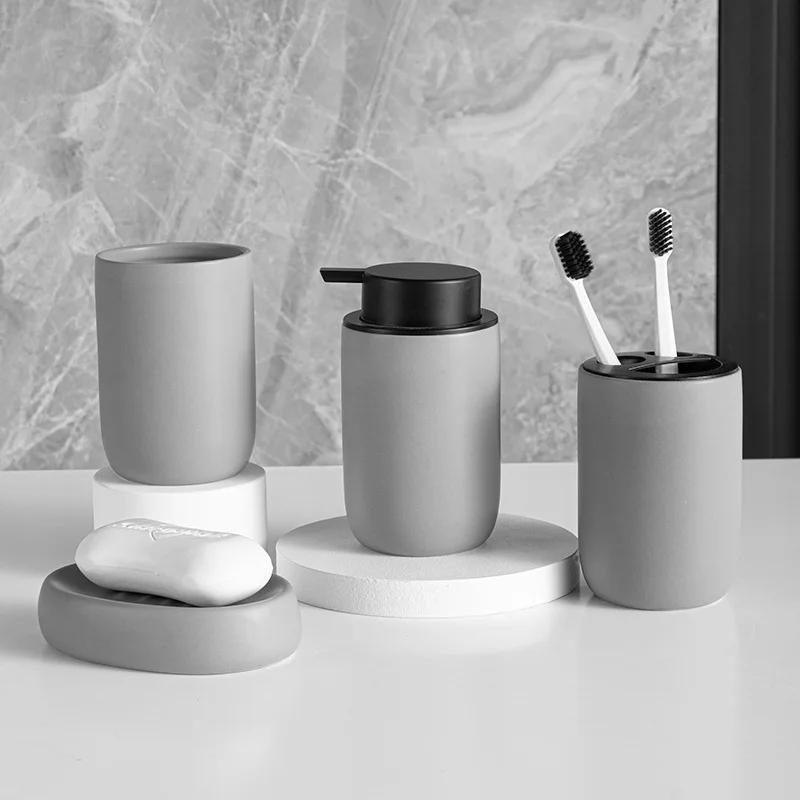 Nordic Ceramic Bathroom Lotion Bottle Press Hand Sanitizer Bottle Mouthwash Cup Toothbrush Holder Black Liquid Soap Dispenser