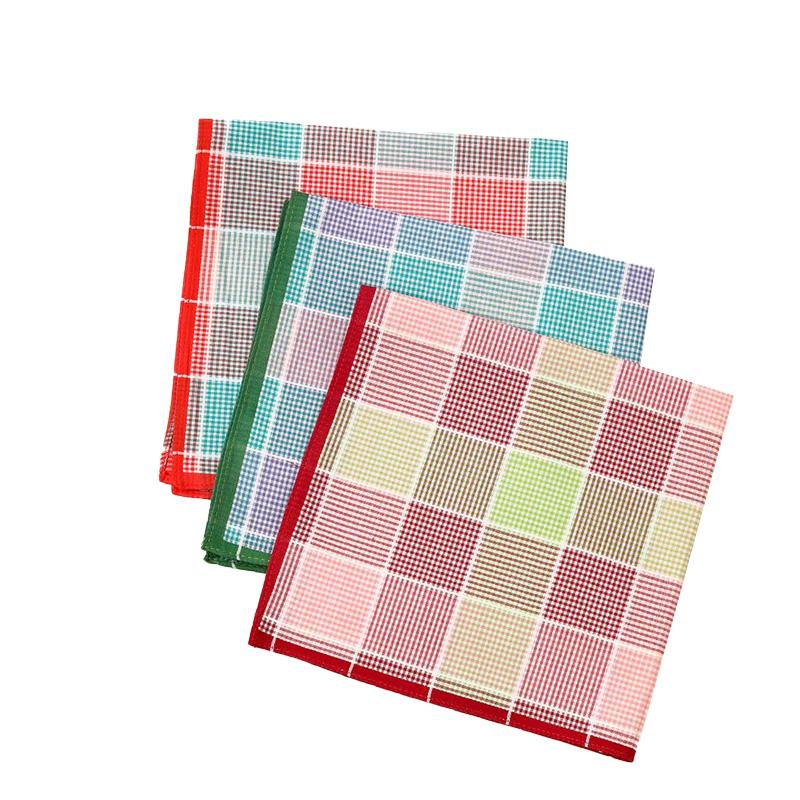 3Pcs Handkerchief Thin Pure Cotton Water-Absorbent Plaid Handkerchief Sweat-wiping Color Mixing 3Pcs