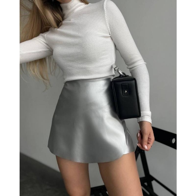 

Женская осенне-зимняя юбка с высокой талией и длиной до бедер XL серебряный