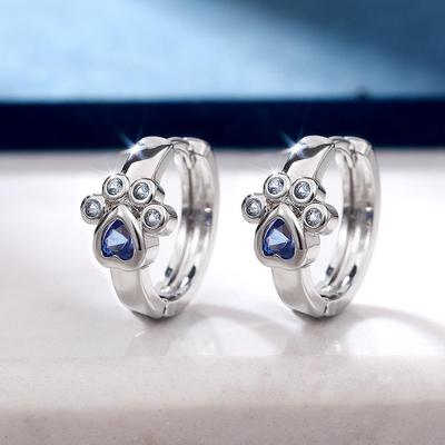 Manchettes d'oreilles et boucles d'oreilles Patte de chat Style coréen Diamant bleu: Cœur mignon pour les étudiants et Noël