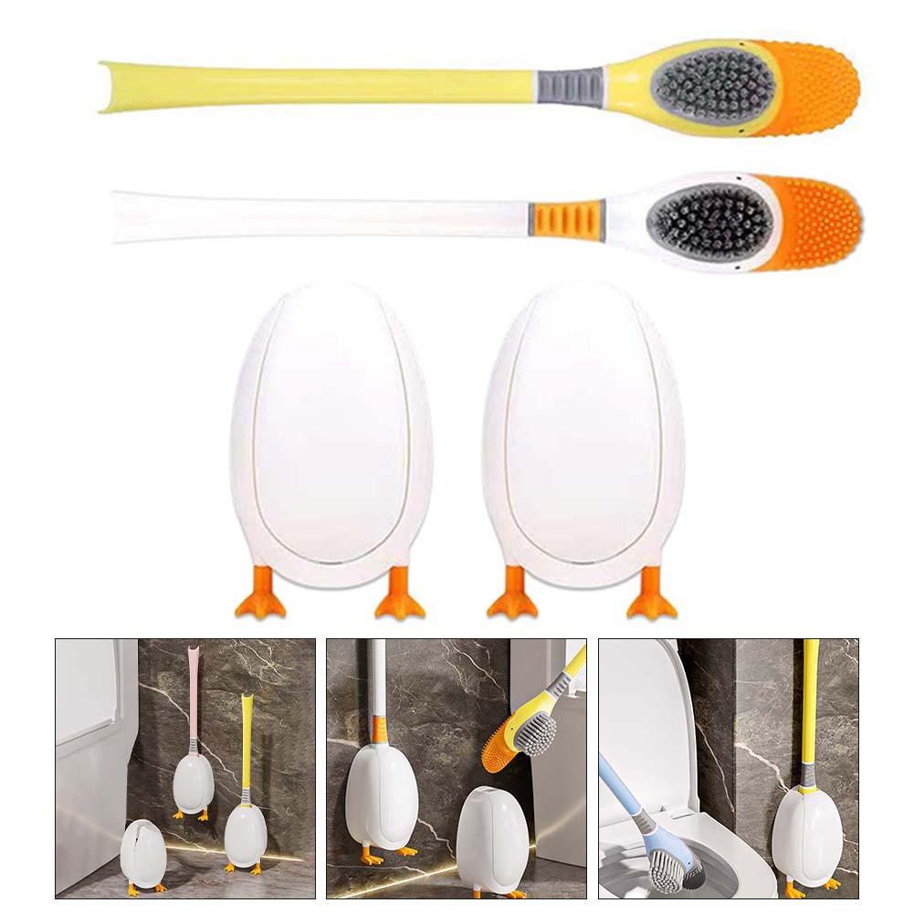 Set Spazzolino da WC e Portaoggetti in Gomma Morbida a Forma di Anatra per una Facile Manutenzione