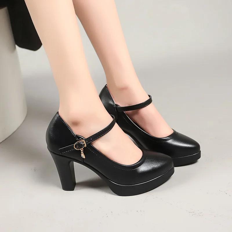 Fashion Ankle Strap Platform Pumps for Women Spring New Design Comfortable Leather Shoes Woman Super High Heels Dress Single Shoe