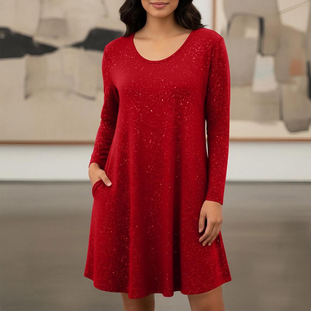 2026 Trendy European & American Style Long Sleeve Pocket Dress with Hot Stamping