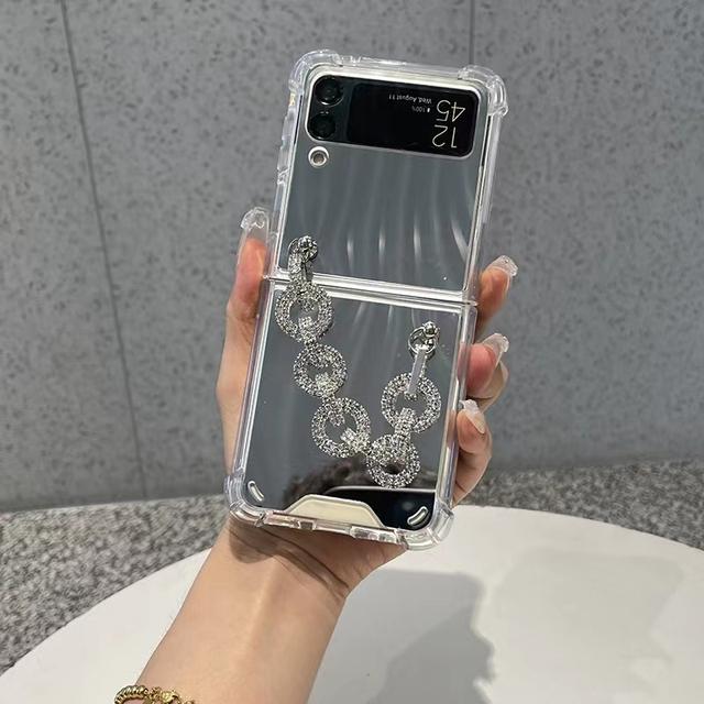 

Роскошный корейский блестящий браслет со стразами и геометрической формой, зеркальный чехол-цепочка для Samsung Galaxy Z Flip 3 5g Z Flip3 Zflip3 Zflip4, чехол for Z Flip 4 5G