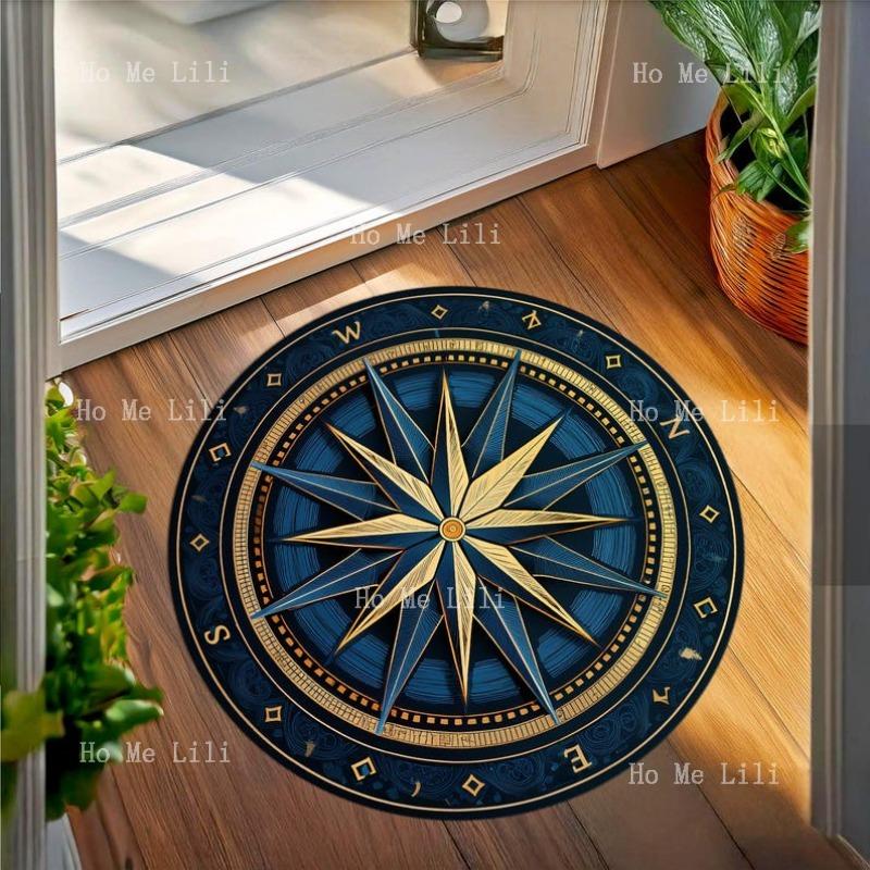 Rose Round Rug Coastal Yatch Nostalgic Retro Decor Compass Medallion Mat Office Carpet 60X60cm