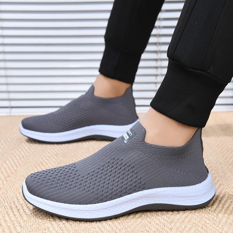 

Весна 2025 Мужская дышащая обувь слипоны Fly-Knit – Легкая, с мягкой подошвой, повседневная обувь для ходьбы 39