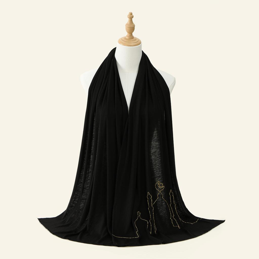 New Jersey Modal Scarf Hijab for Woman Gold Sprinkling Plain Soft Long Shawls Islam Headwraps Ramadan Prayer Turban