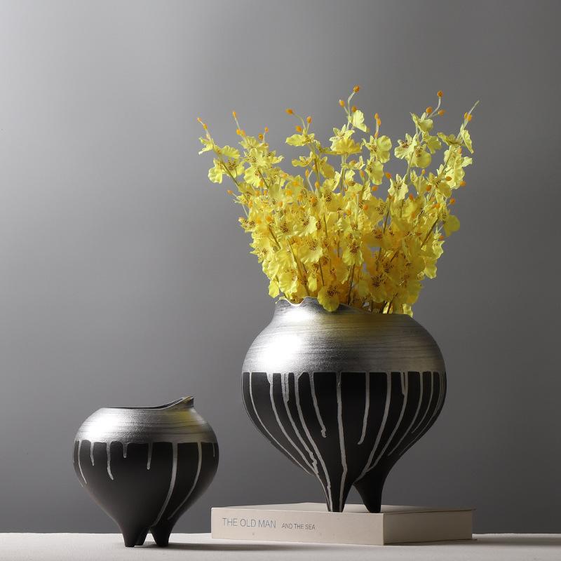 Silverfärgblockerad Keramisk Vas Blomvas Kruka Keramiska Hantverk Blomsterarrangemang Tillbehör Heminredning