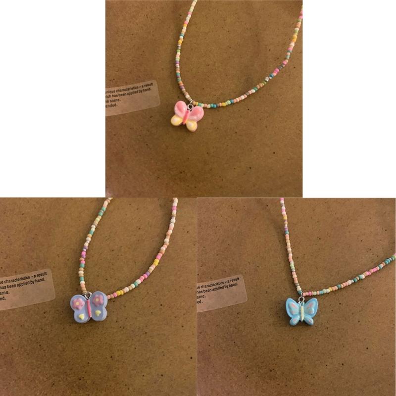 Butterfly Beaded Necklaces Butterfly Choker Pendant Necklace Beaded Choker Resin Material Perfect Gift for Girl Children