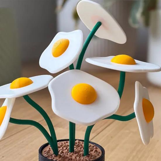 Potted Omelets Tree 3D Printed Omelette Flower Pot Ornament Desk Artificial Potted Plant for Home Living Room Garden Decor