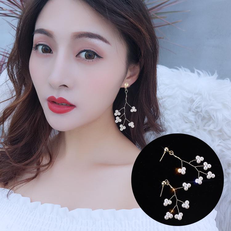 Summer long earrings women's hand-woven Ziyi glutinous rice pearl Mori branch ears simple