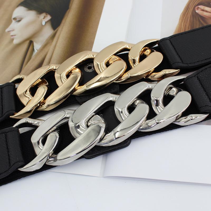 Waist seal women's wide version metal chain versatile with suit dress decorative belt elastic accessories tide