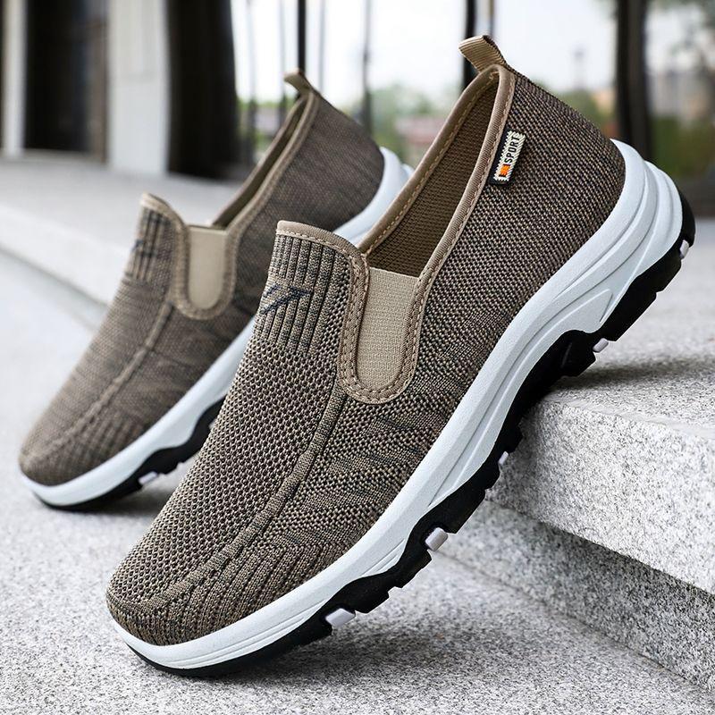 Men's shoes Men's casual shoes Breathable mesh shoes Soft sole Comfortable father shoes One pedal Men's single shoes Versatile flying woven shoes