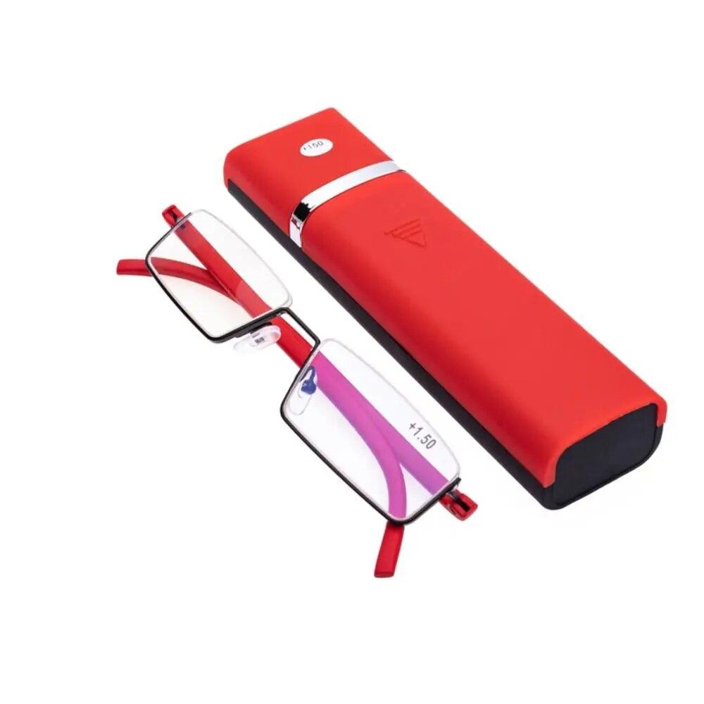 

TR90 очки для дальнозоркости, мужские портативные очки для чтения с синим светом и металлическим квадратным футляром, очки с линзами 1,0x ~ 4,0x 250