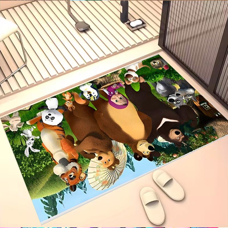 Masha and The Bear Print Rug, Washable Floor Carpet, For Entryway Dorm Laundry Room Office Study, Home Decor Birthday Christmas Gift