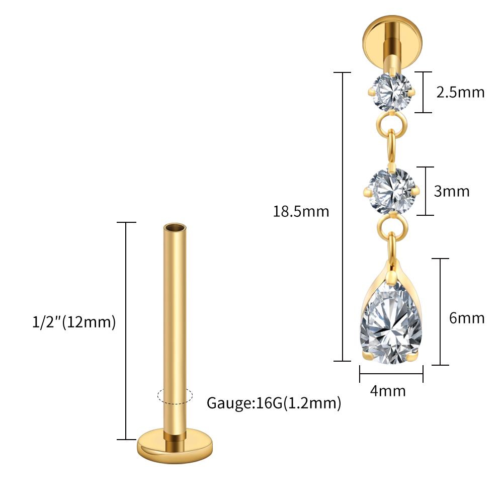 

Right Grand ASTM F136 Titanium Teardrop Dangle CZ Stud Earring 16G Flat Back Labret Cartilage Helix Tragus Piercing Jewelry Water Drop&Earrings&Ears