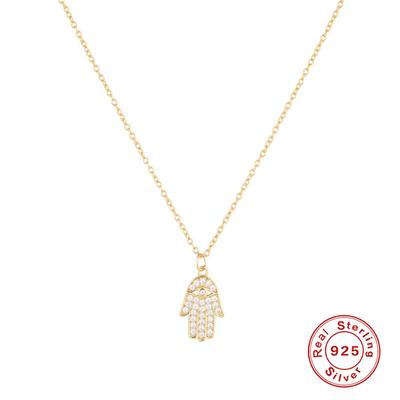 S925 Sterling Silver Evil Hand Diamond Set Ladies Pendant Necklace Design Sense Creative Palm Clavicle Necklace