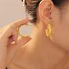 Hepburn-Inspired C-Shaped Titanium Steel Earrings - Hip Hop Style, Non-Fading, Exaggerated Ribbed Design