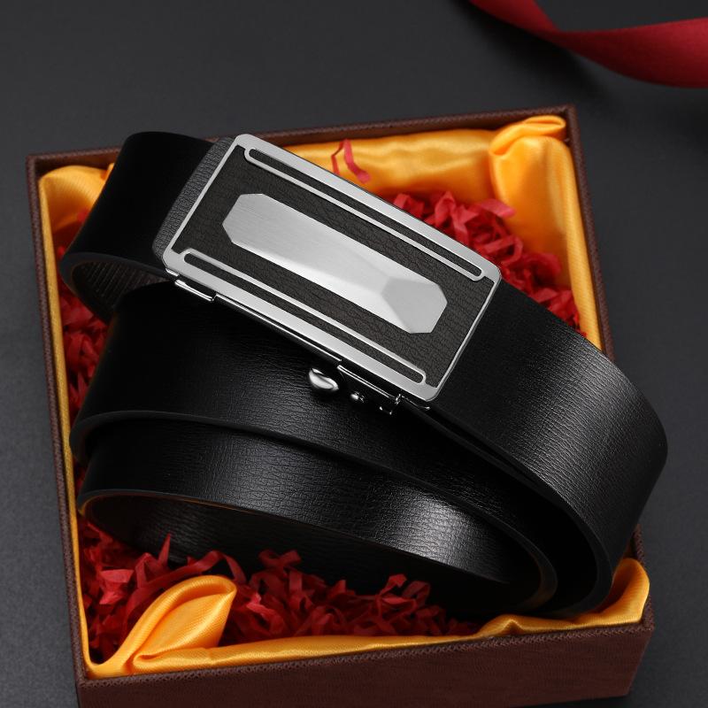 New Men's Automatic Buckle Genuine Leather Cowhide Belt Business Casual Simple Versatile Trousers Belt Middle Aged and Young Leather