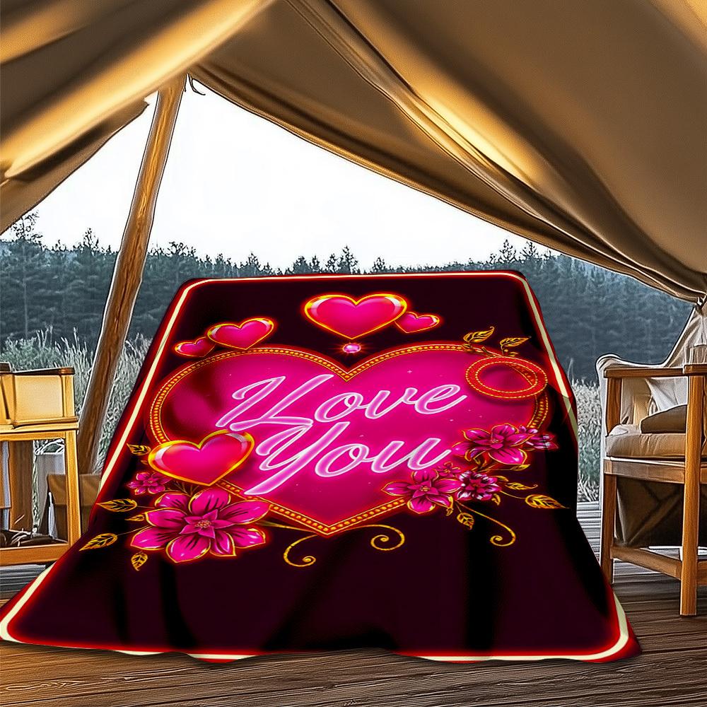 1pc Love You Card Outdoor Flannel Blanket , Machine Washable Perfect Gift for Birthday , Holiday Travel Accessory , Durable Material