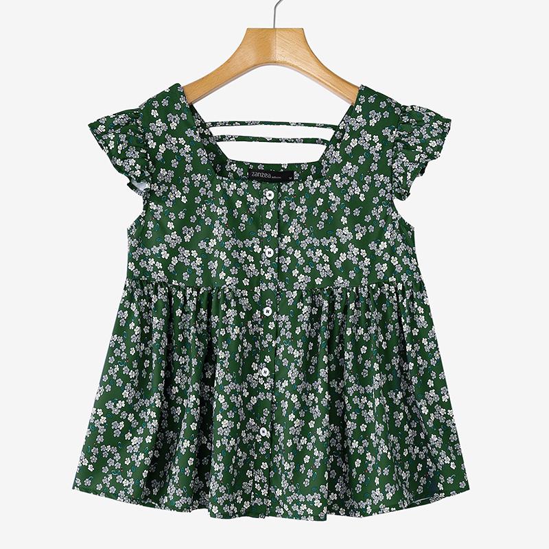 

ZANZEA Женская летняя повседневная блузка с квадратным вырезом, без рукавов, с цветочным принтом 4XL темно-зеленого