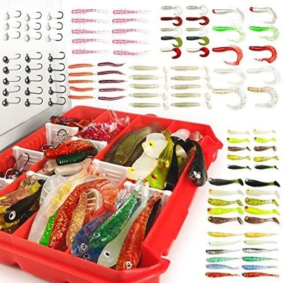 Ajing Mebaring worm jig head set 62 pieces 106 bass fishing Mebaru soft lure 8 types 2 colors included storage case suitable freshwater saltwater