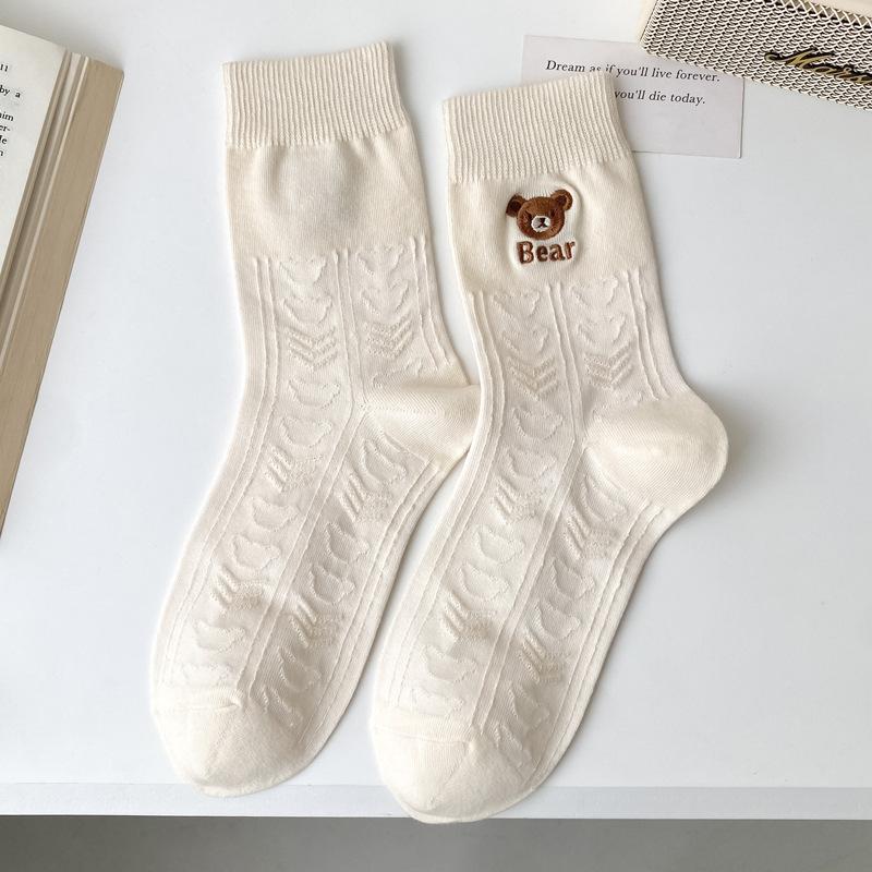 

Женские весенне-осенние носки до середины икры, осенне-зимние спортивные гольфы, милые и универсальные хлопковые носки с медведем, осенние гольфы 1 pair