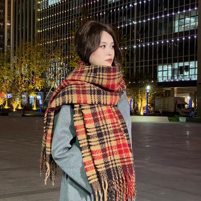 Maillard Korejský styl Flísový Vzhled Kašmírový Pléd Šátek Dámský Špičkový Pár Zesílená Šála Studentský Univerzální Hřejivý Nákrčník