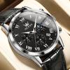 OLEVS Leather Quartz Day of the Week Men's Wristwatch, Waterproof, Analog, Stylish, Simple, Movement, Lightweight, Black, Gentleman, Date,