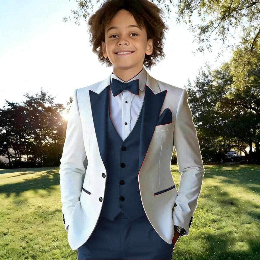 Fiú öltönyök 3 részes Gyerek Fehér Zakó Szettek Piros Mellény Nadrág Virágos Fiúk Hivatalos Party Öltöny Gyerek Esküvői Öltöny Szmokingok