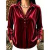Women S Casual Velvet Solid Lapel Half Button Shirt