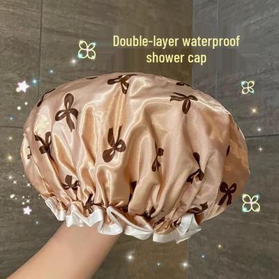 Double Layer Waterproof Shower Cap for Women - Moisture-Proof Hair Cover, Thickened for Bath and Kitchen.