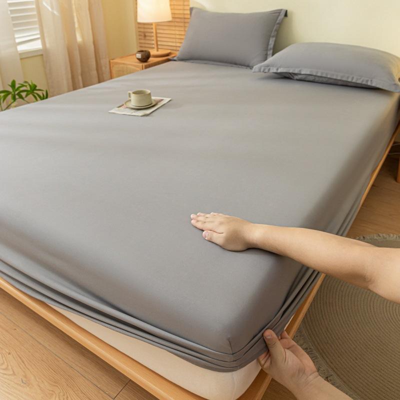Solid Color Brushed Bed Sheet Summer All-inclusive Mattress Protective Cover Bedspread Pillowcase Dust Cover Three-piece Set