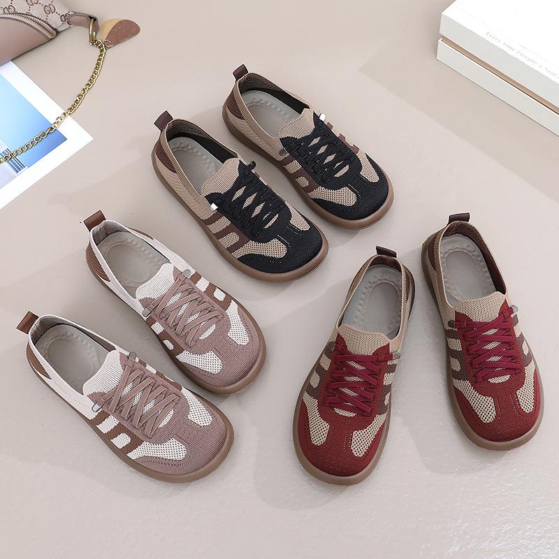 Shoes Women's Shoes Versatile Casual Shoes One Pedal Shallow Mouth Retro German Training Shoes Flying Weaving Breathable Mom Shoes Flat Single Shoes