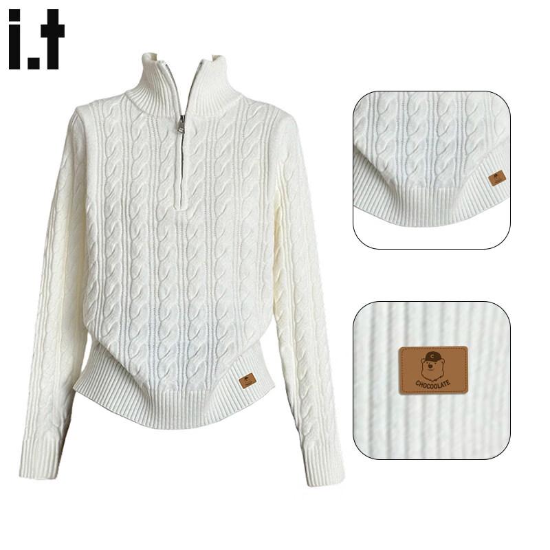 :CHOCOOLATE Women s Half-Zip Cable Knit Mock Neck Sweater S