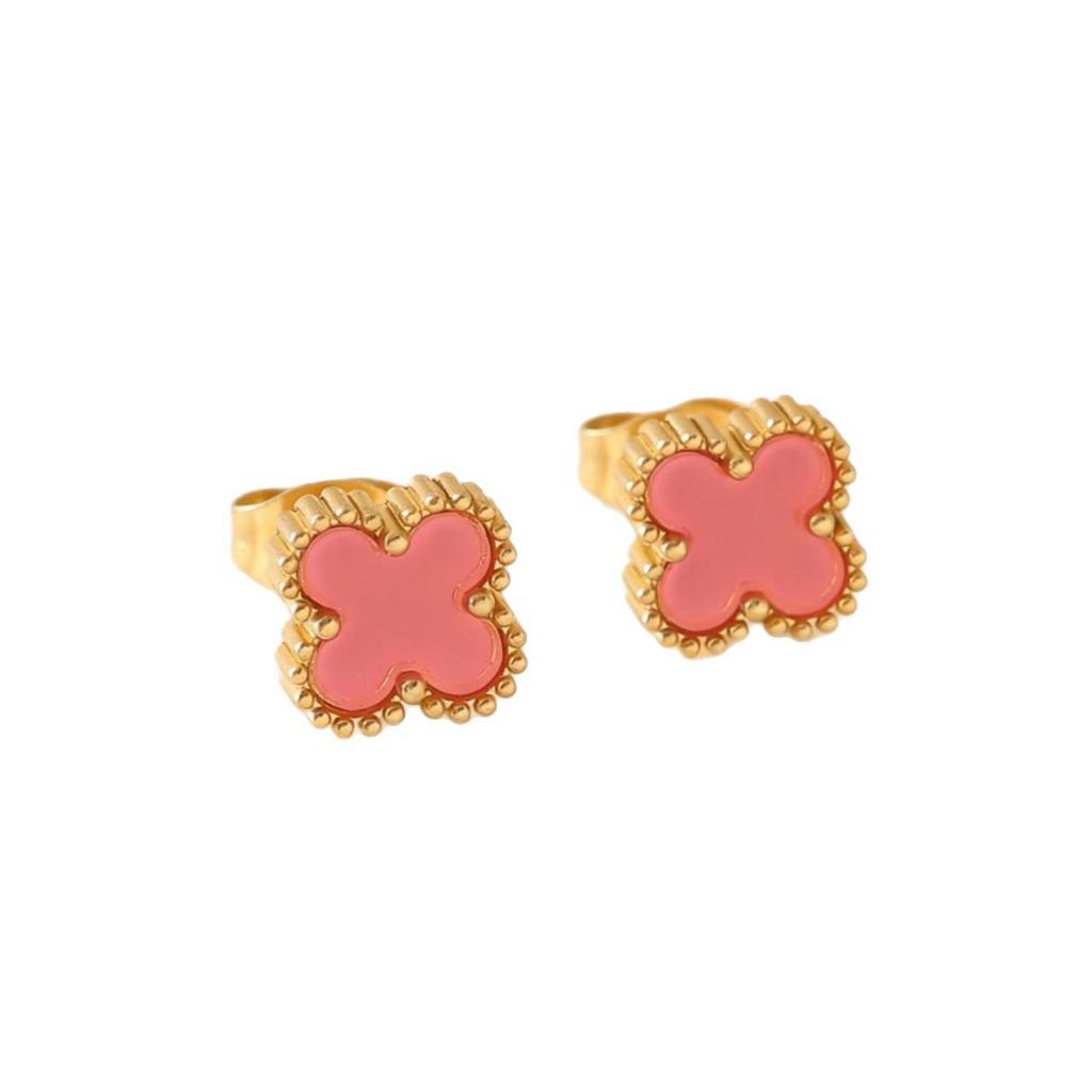 Piccoli Orecchini a Bottone Quadrifoglio 9MM, Acciaio al Titanio Oro 18K, Madreperla Resistente al Colore Gioielli di Moda da Donna.