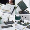 AhunderJiaz Natural Marble Jewelry Tray Vanity Tabletop Ornament with Gold Handles Bathroom Home Decor