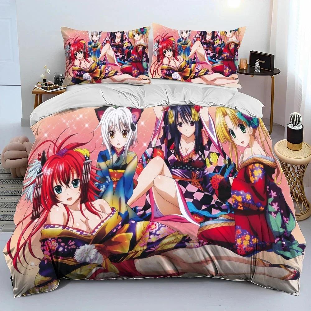 High School DxD Anime Bedding Set Sexy Girl Duvet Cover Queen King Size Quilt Pillowcase Comforter for Boys Adult