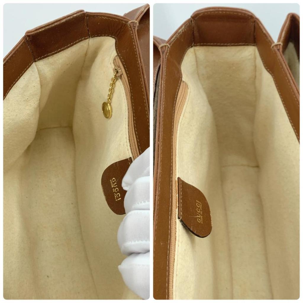 OLD GUCCI Bamboo 2way Handbag Shoulder Crossbody Bag Top-Handle Brown Gold Hardware Leather